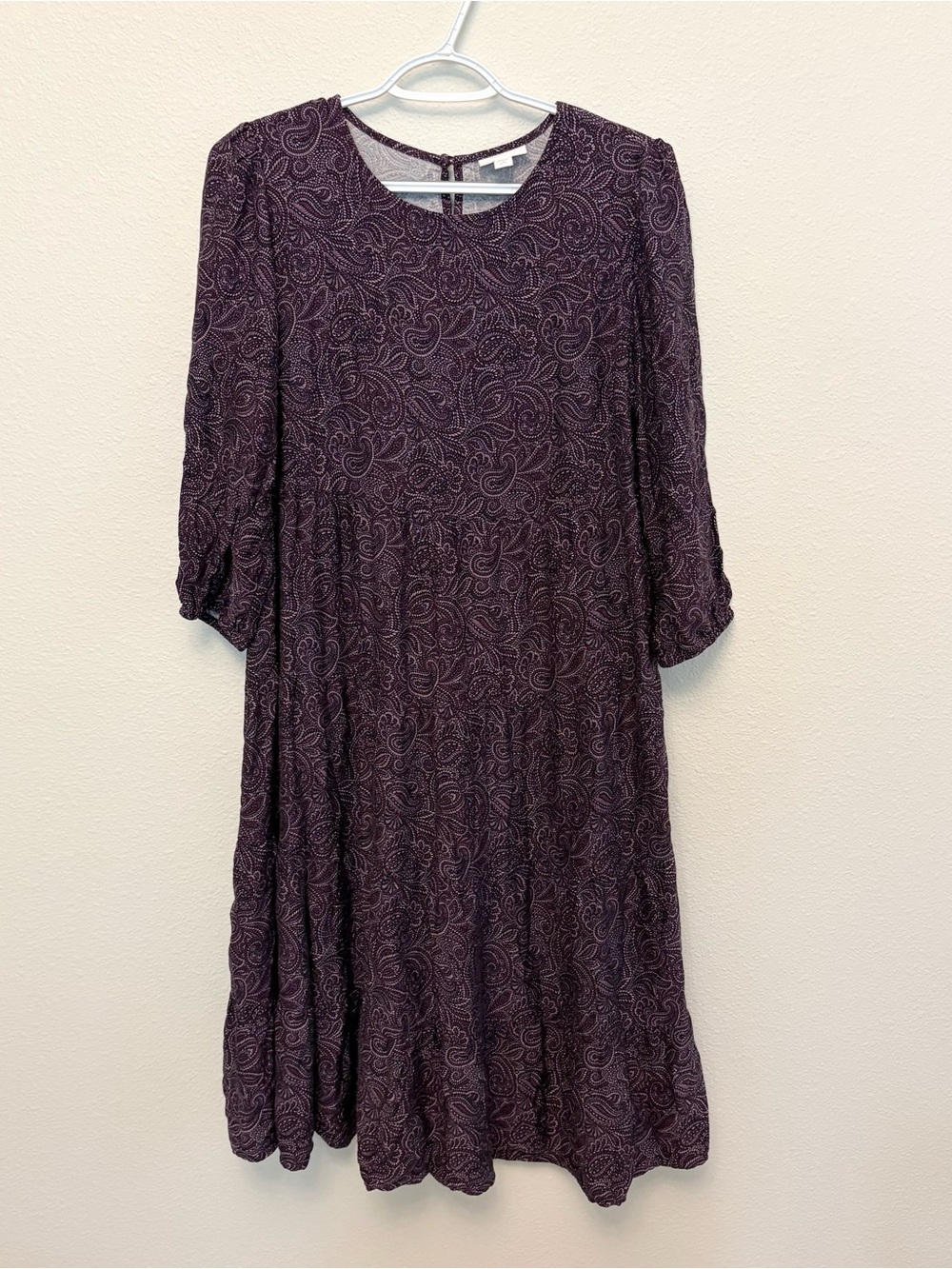 J. Jill Tiered Paisley Midi Dress Purple Paisley Puff Sleeve Boho Sz S Petite